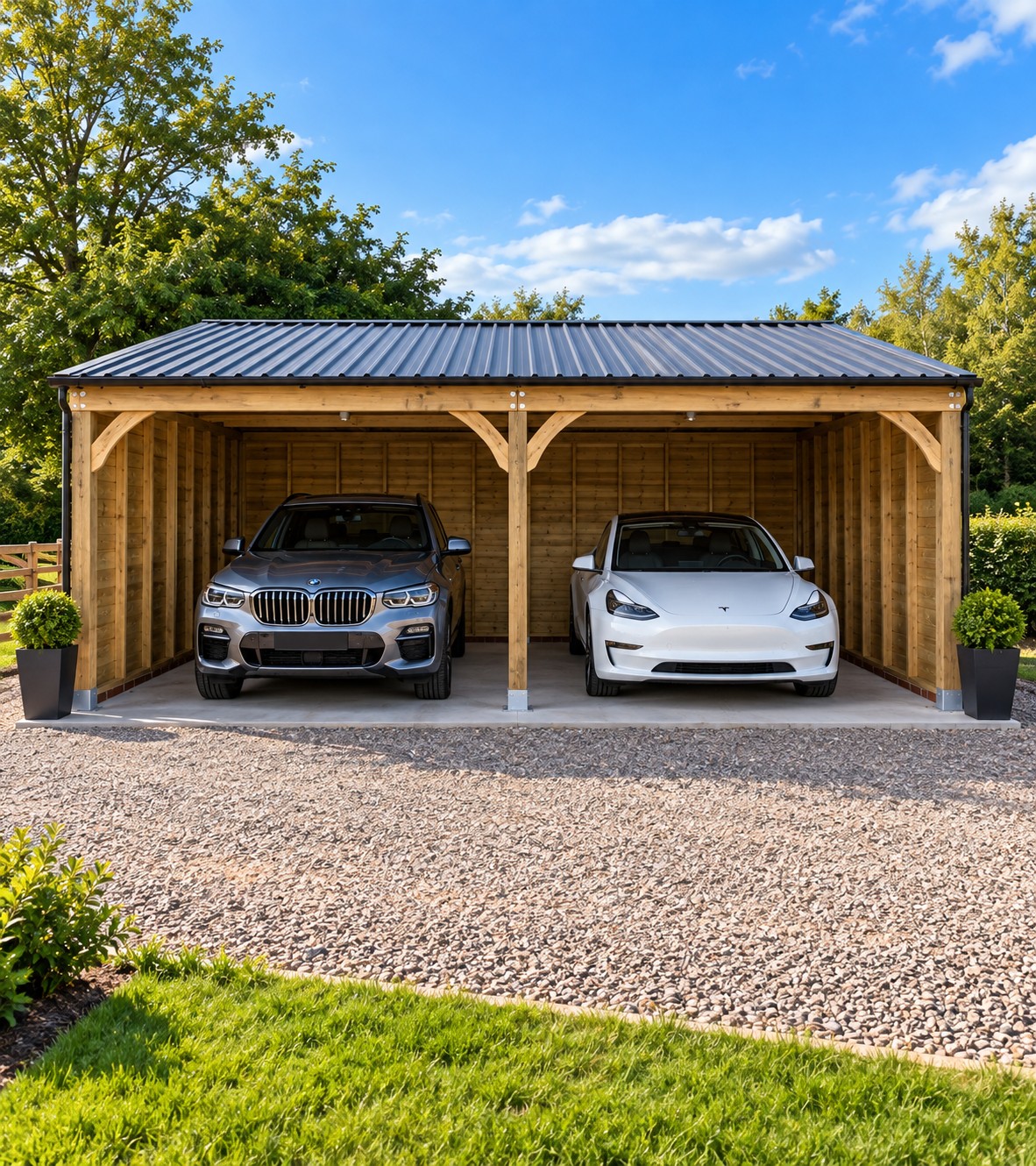 6m x 6m double timber carport by Hunter Stables