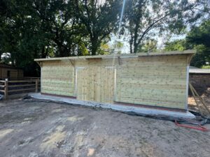 12x36 timber workshop exterior with double doors