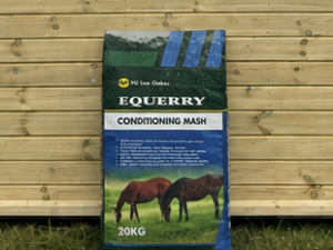 Equerry Conditioning Mash bag leaning against a timber stable building