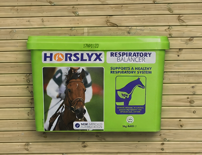 Horslyx Respiratory 5kg against a timber stable building