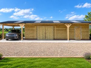 6m x 12m timber carport with enclosed garage and workshop