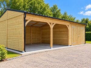 6m x 9m double timber carport with enclosed workshop