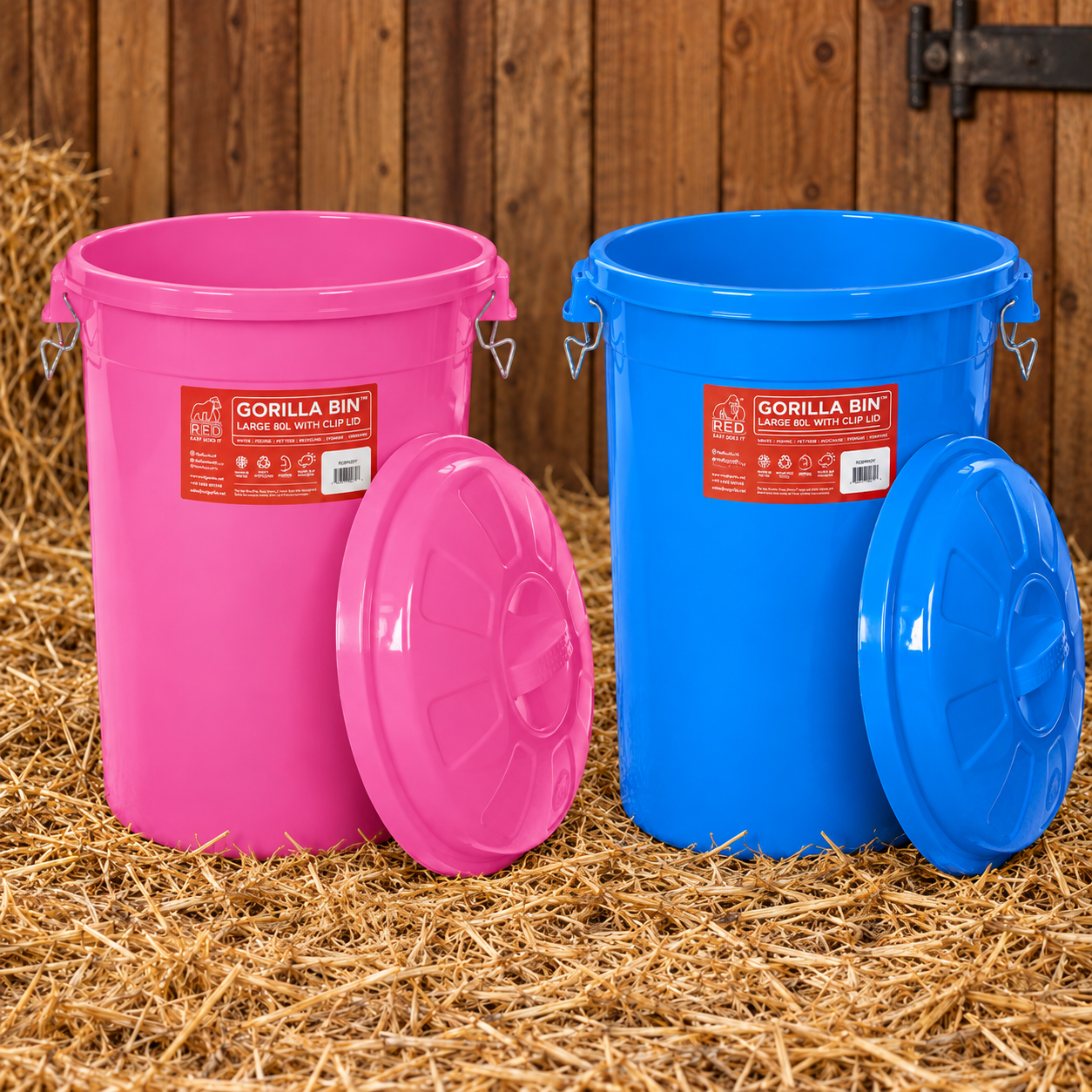 Red Gorilla Bin with Lid 30L in Pink and Blue