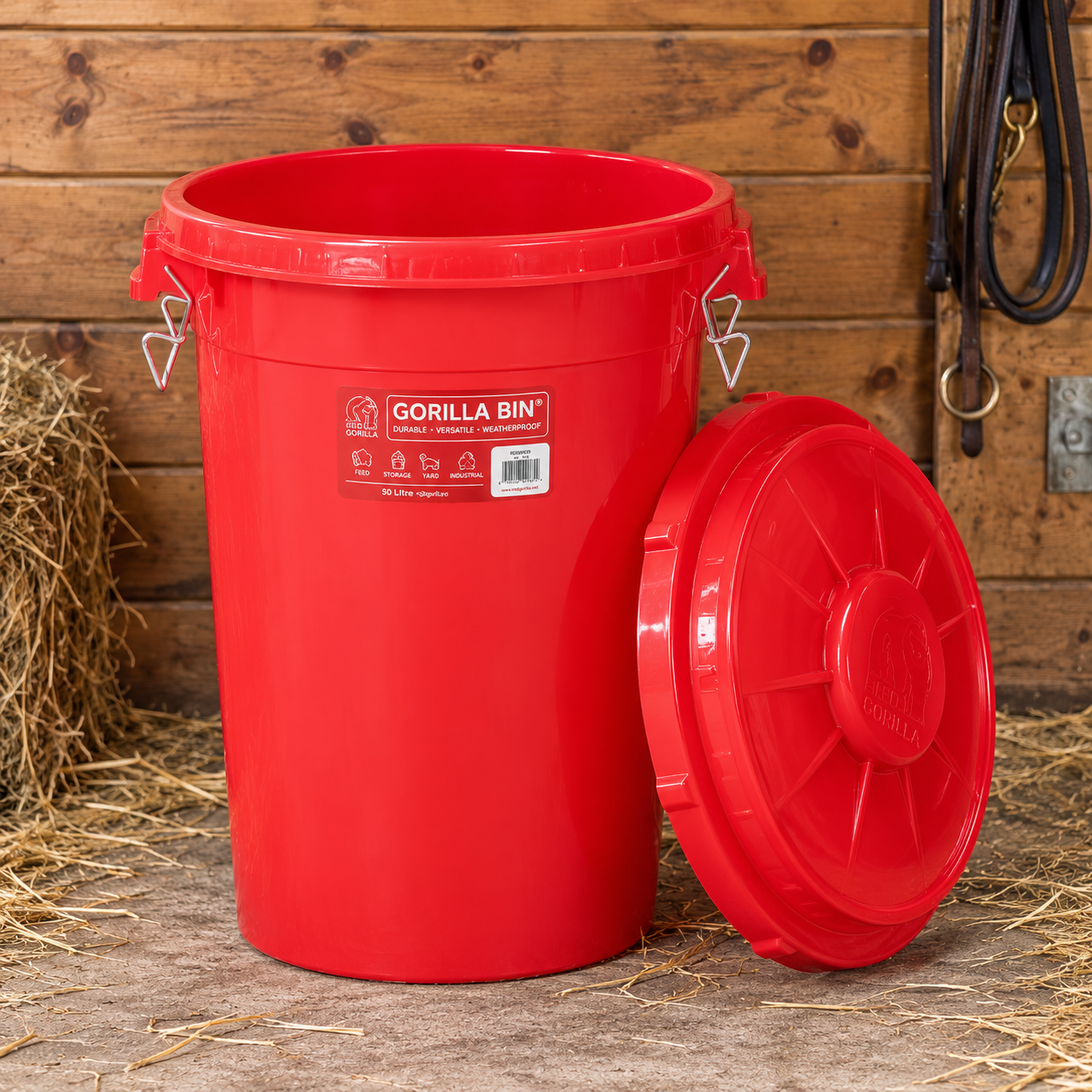 Red Gorilla Bin with Lid 50L in Red