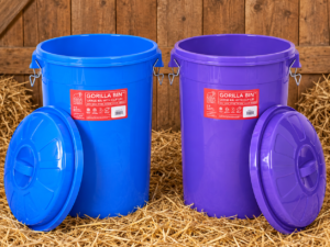 Red Gorilla Bin with Lid 80L in Blue and Purple