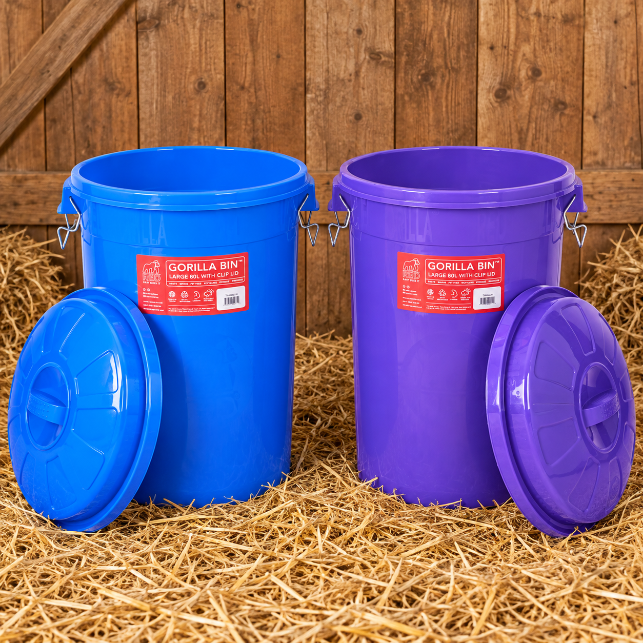 Red Gorilla Bin with Lid 80L in Blue and Purple