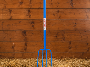 Red Gorilla 4 Prong Manure Fork with T Handle in Blue