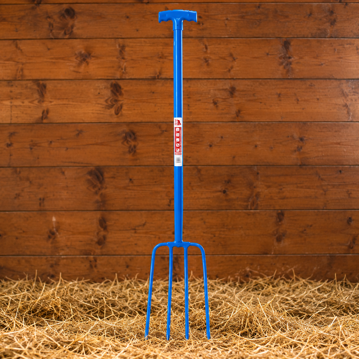 Red Gorilla 4 Prong Manure Fork with T Handle in Blue